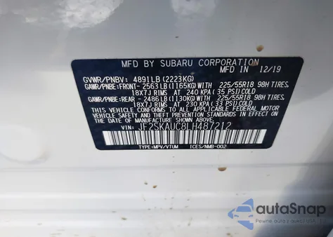 2020 Subaru Forester Limited z USA, uszkodzony, nr VIN JF2SKAUC8LH487212